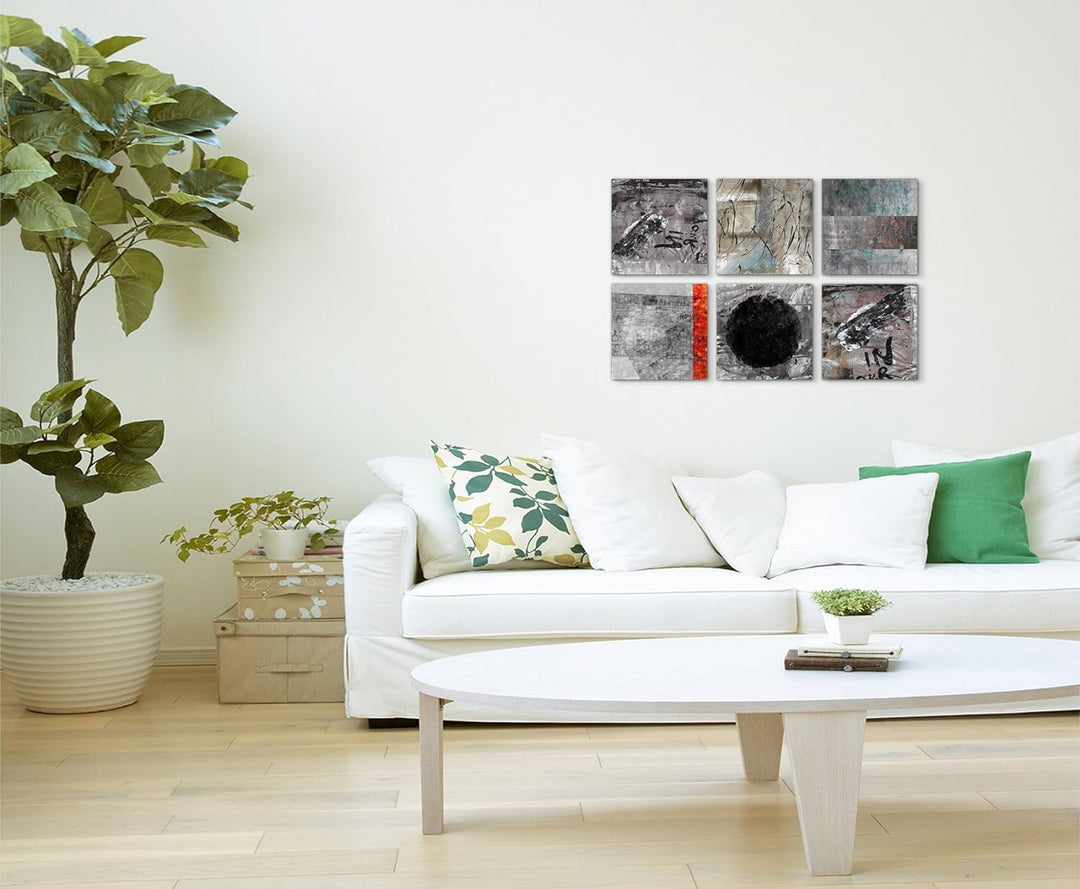 Paul Sinus Art Exklusive Bilder auf Leinwand bespannt (6 Stück 30x30cm) - Abstrakt Grautöne Schrift
