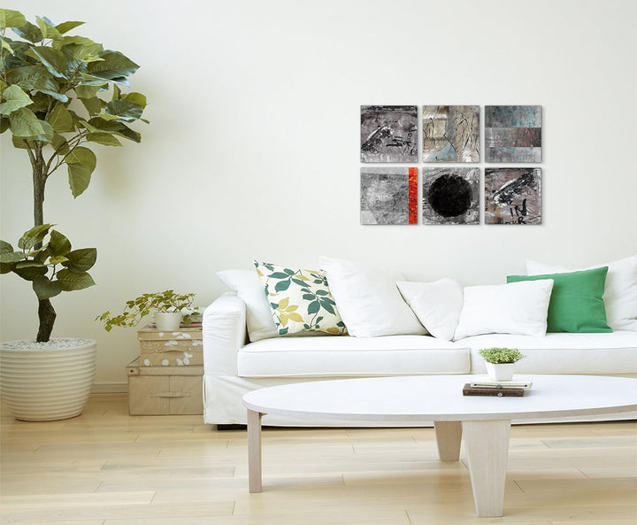 Paul Sinus Art Exklusive Bilder auf Leinwand bespannt (6 Stück 30x30cm) - Abstrakt Grautöne Schrift