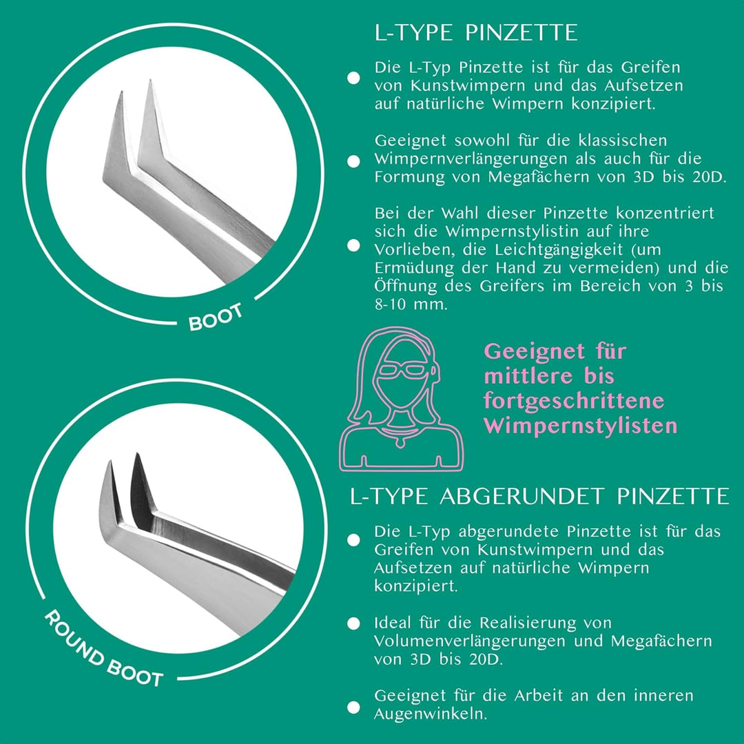 LOVELY Classic Wimpernpinzette für Wimpernverlängerung L-Type Abgerundet - hochwertige Edelstahl Pin