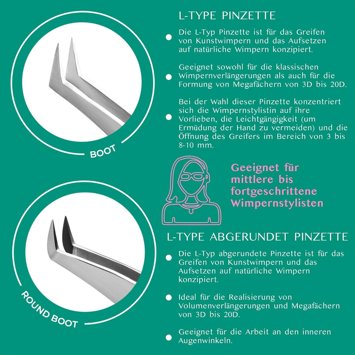 LOVELY Classic Wimpernpinzette für Wimpernverlängerung L-Type Abgerundet - hochwertige Edelstahl Pin