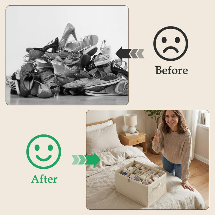 Romon Schuhorganizer, Beige, Passt 12 Paar Schuhe, Schuhbox mit Durchsichtigem Deckel und Henkeln, V