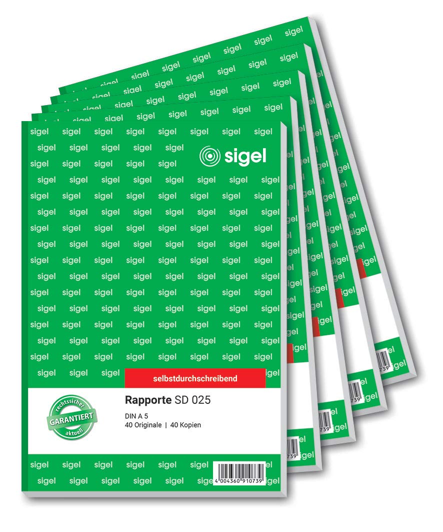 SIGEL SD025/5 Rapport A5, 2x40 Blatt, selbstdurchschreibend, 5er Pack 5 Stück, 5 Stück