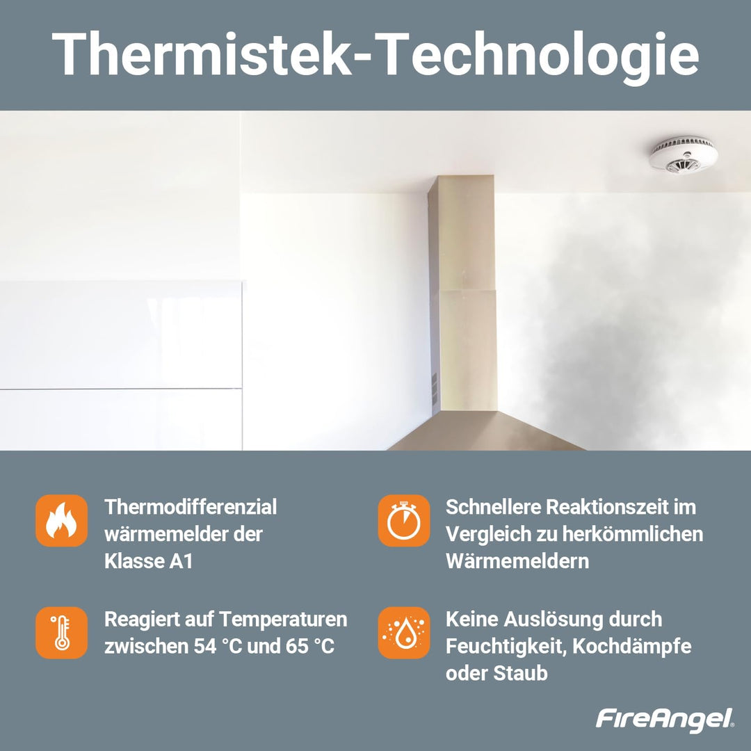 Fire Angel HT-630-EUT Thermistek Hitzemelder 10 Jahre Batterie Lebensdauer, funk vernetzbar, HT-630