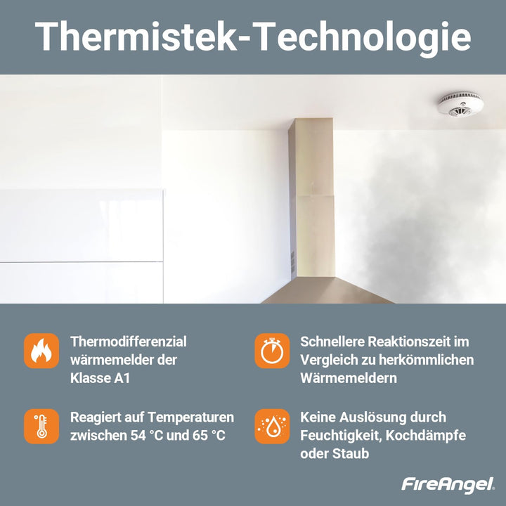 Fire Angel HT-630-EUT Thermistek Hitzemelder 10 Jahre Batterie Lebensdauer, funk vernetzbar, HT-630
