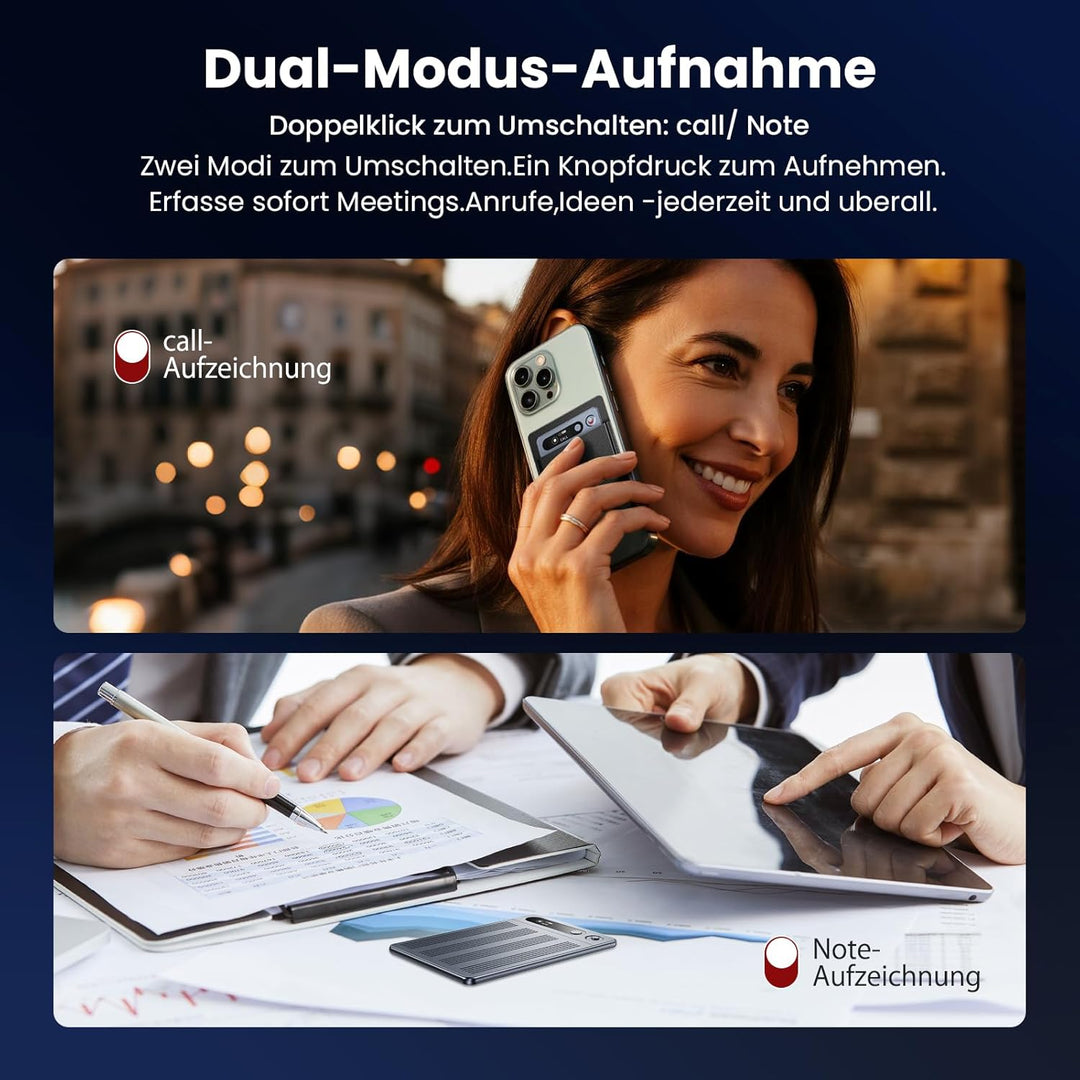 KI Digitales Diktiergerät Mit Hülle,64GB Aufnahmegerät Mit KI Transkription & Zusammenfassung,Tragba
