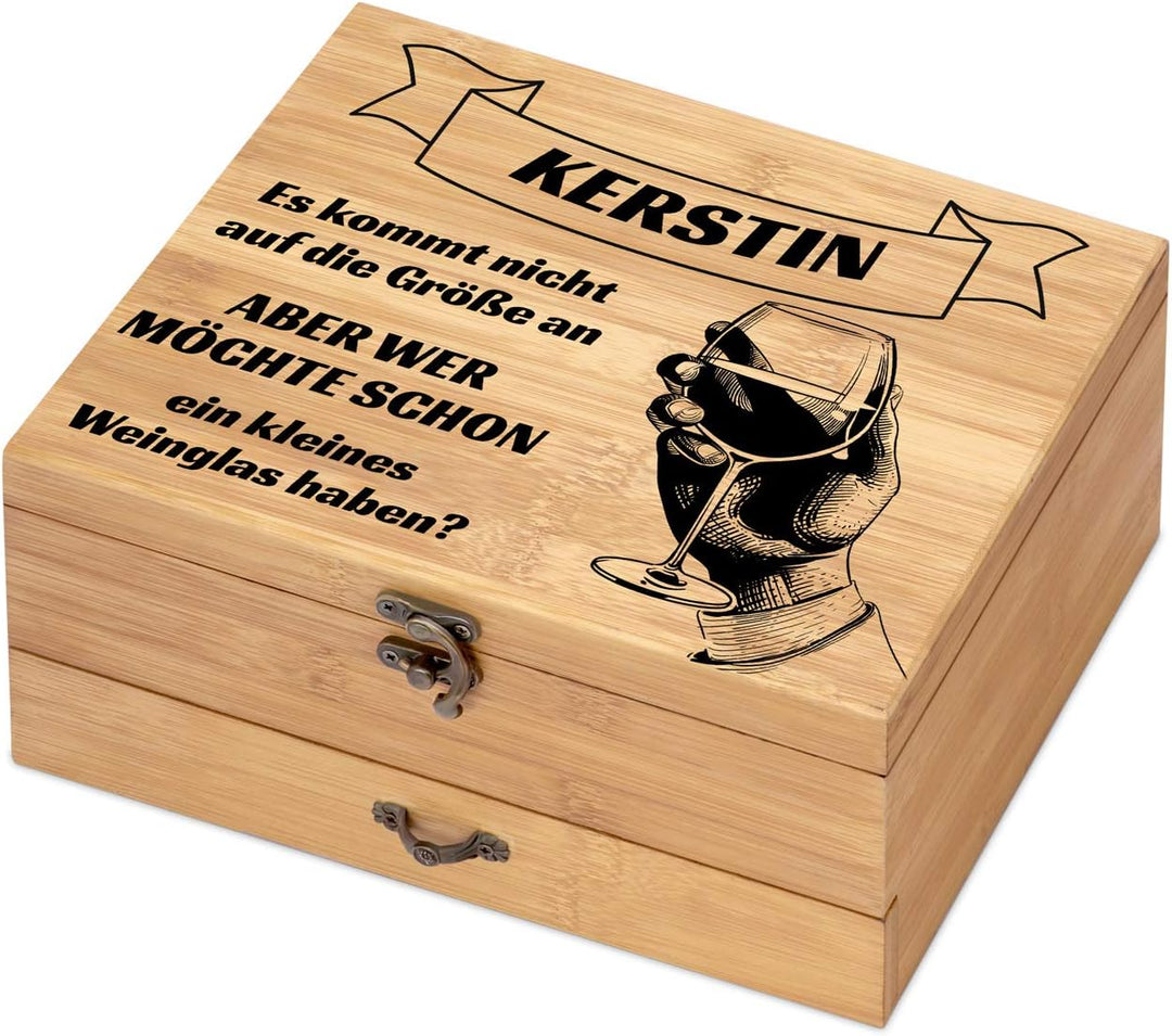 Maverton Weinöffner-Set personalisiert Weinset Sommelier Set - Geschenkbox Holzbox + 8er Weinzubehör