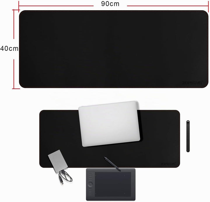 ZORESYN XL Schreibtischunterlage aus PU-Leder – rutschfeste Büro- & Gaming-Mauspad (90x40 cm) – Schw