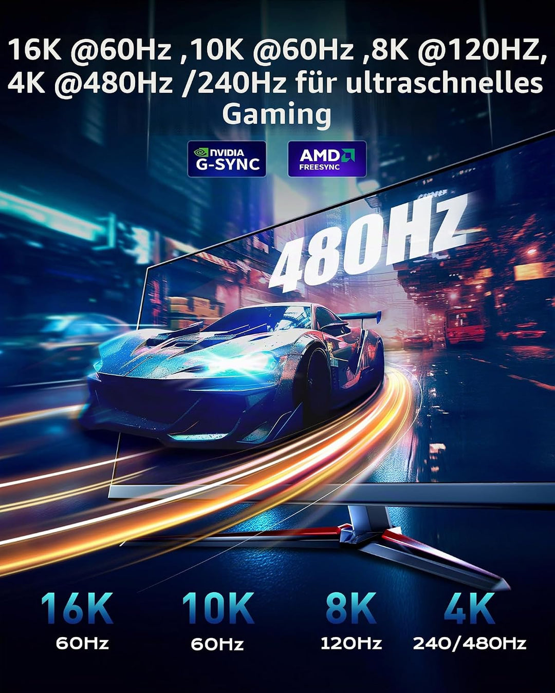 Maxonar 16K DisplayPort 2.1 Kabel 4M DP 2.0 Kabel 16K@60Hz,10K@60Hz,8K@120Hz, 4K@480Hz/240Hz 80Gbps