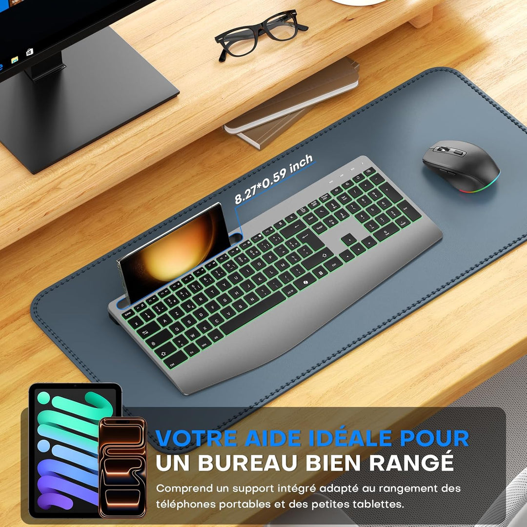 OMOTON Tastatur Maus Set Kabellos – 2,4GHz Ergonomische Tastatur (Space Grau Schwarz-AZERTY), Space