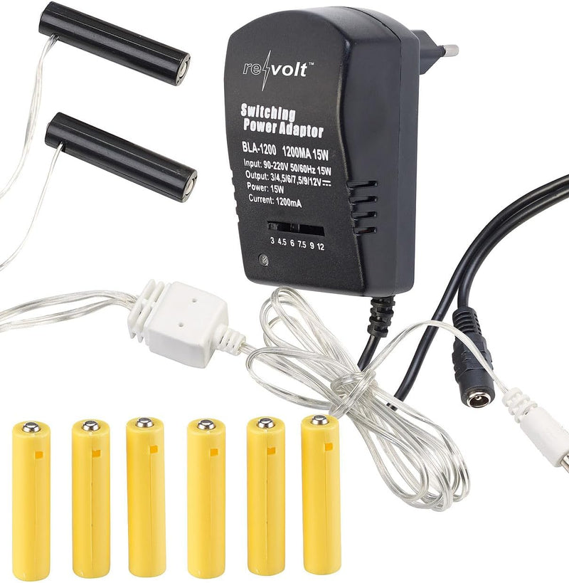 revolt Batterie Adapter 3X AA: 2er-Set Batterie-Netzteil-Adapter, ersetzt je 8 AA- und AAA-Batterien
