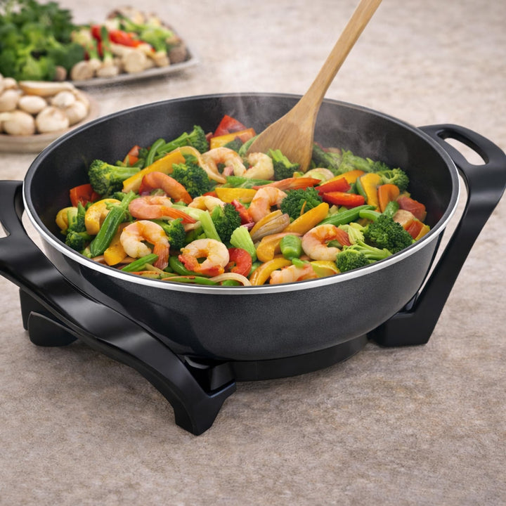 BEPER P101COS100 Elektrischer Wok, 33 cm, 1500 W, Antihaft-Keramik-Wok mit einstellbarem Thermostat,