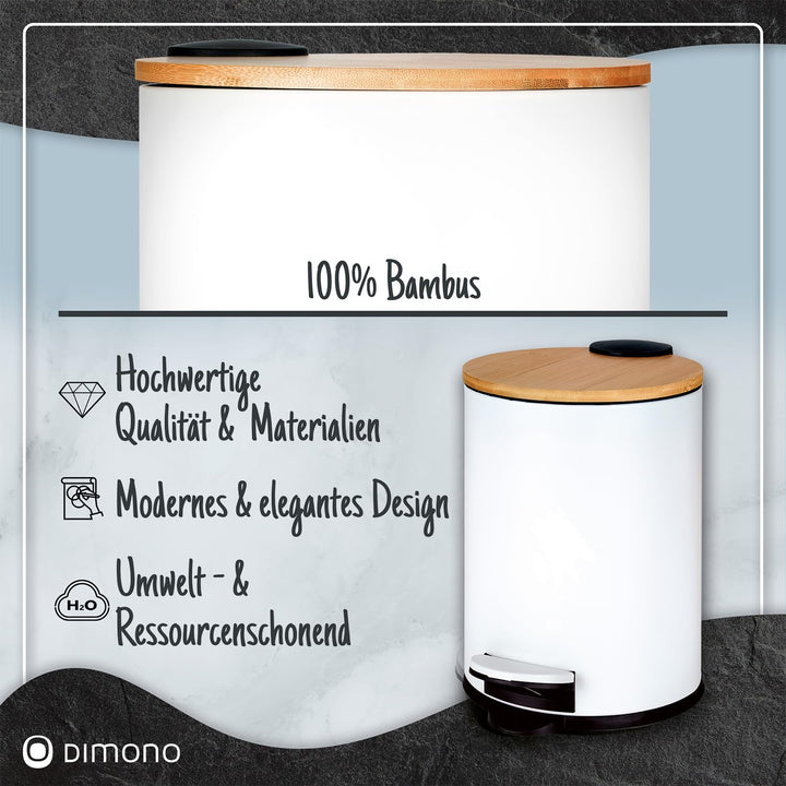 Dimono® Kosmetikeimer Bad-Mülleimer Abfalleimer 3 und 5 Liter Tret-Eimer mit flachem Bambus-Deckel u