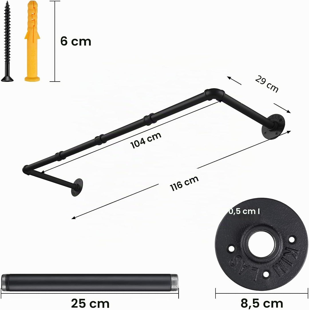 Kleiderstange Wandmontage 100cm, Industrial Rohre Metall Garderobenstange Wand für Kleiderbügel, Abn