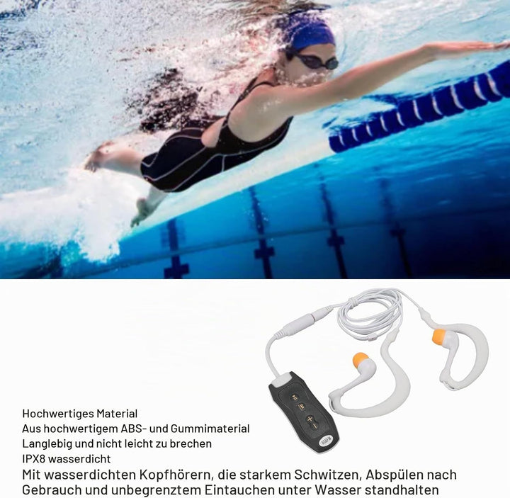 wasserdichte MP3-Player 8GB IPX8 USB2.0 Sport-MP3-Player mit Kopfhörer und ClipBroadcast, Musikplaye