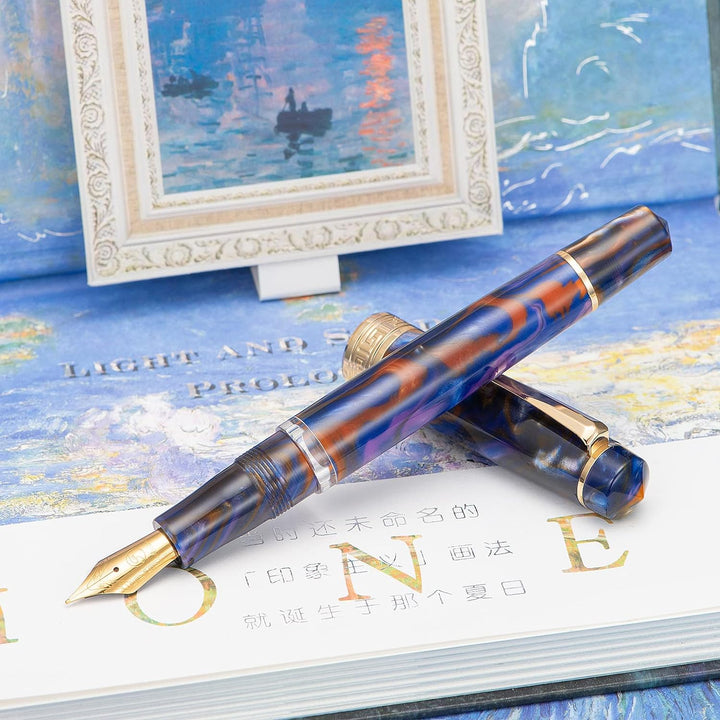 Asvine P20 Kolben Füllhalter Lila Harz, Iridium Mittlere Spitze Gold Trim Business Signature, Smooth