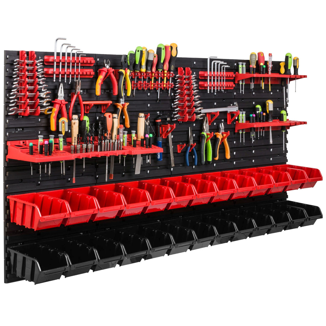 Lagersystem Werkstattregal | 156 x 78 cm | 26 stck. Box | Wandregal mit Werkzeughalterungen und Stap