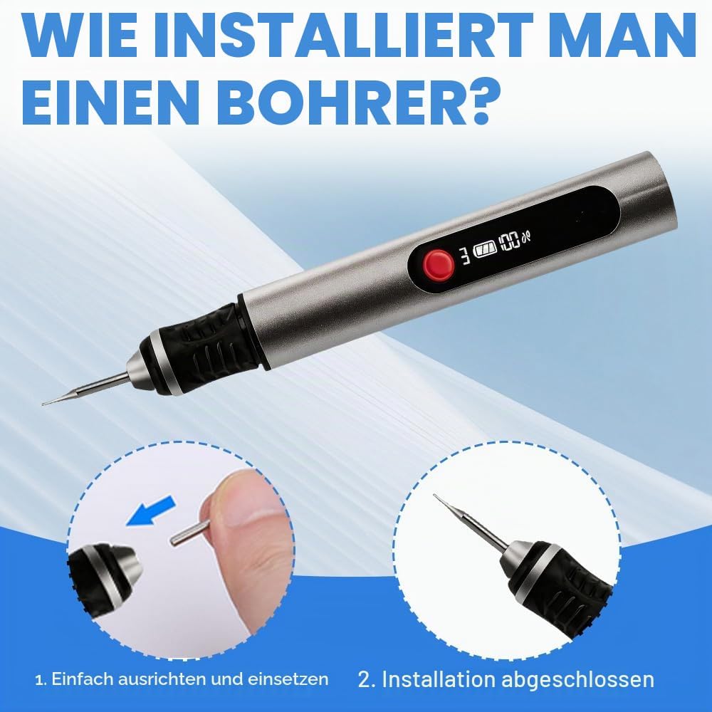 Gravierstift, Elektrischer Gravur Stift mit 30 Bits und 16 Vorlagen, Kabelloser Tragbarer Gravur Ger
