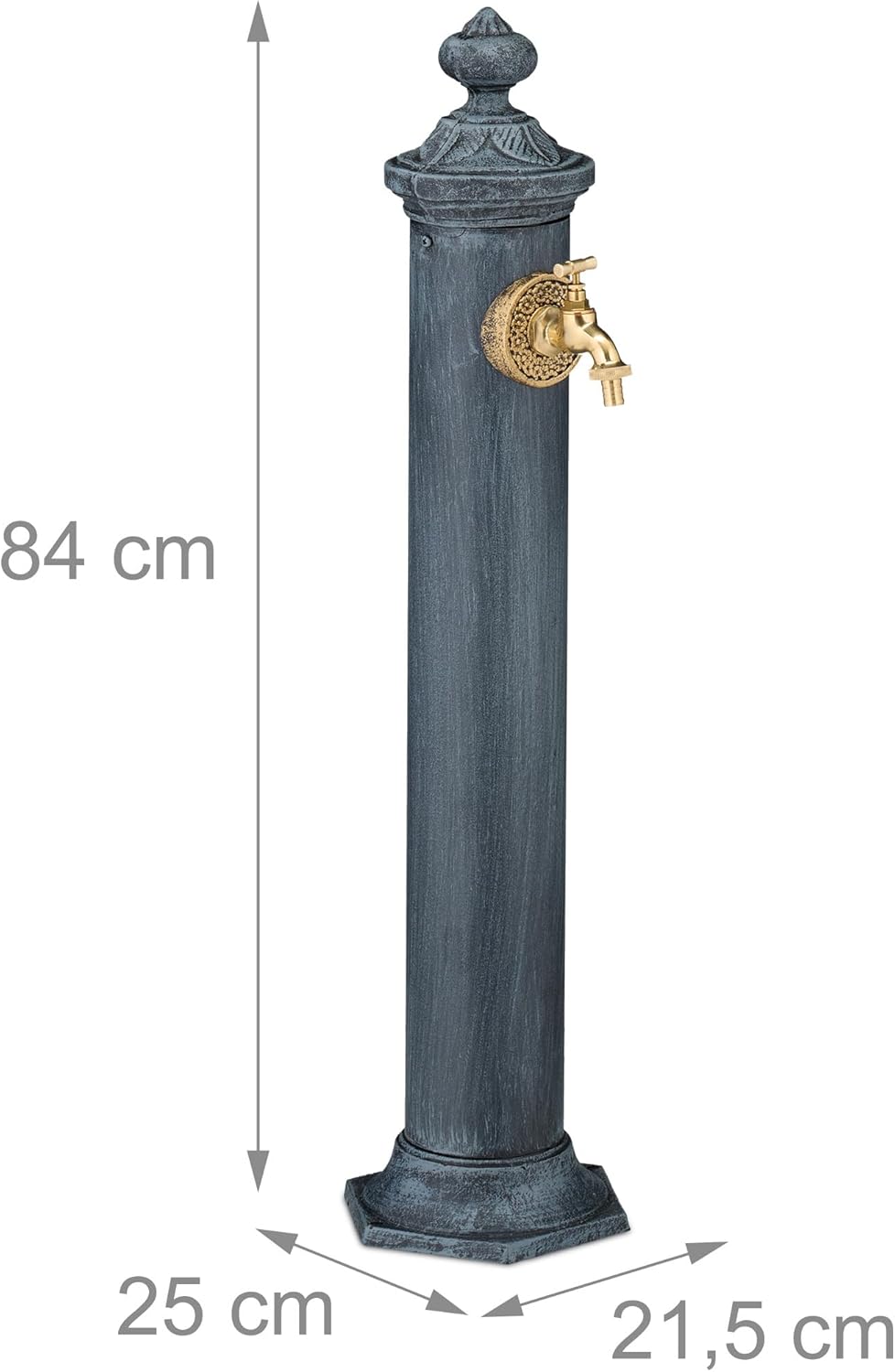 Relaxdays Standbrunnen Antik, mit Wasserhahn, HBT: 84x21,5x25 cm, Wasserzapfsäule Garten, Terrasse,