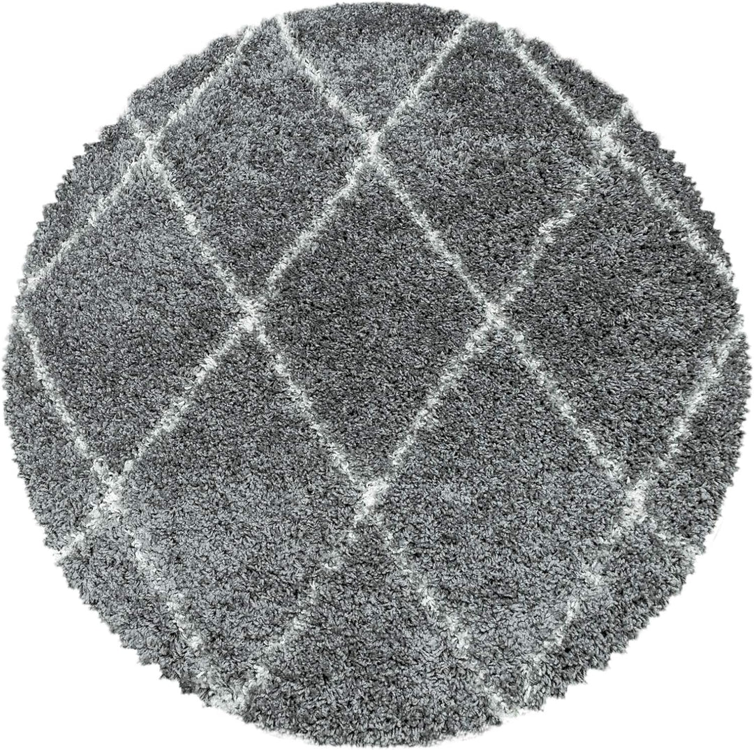 Shaggy Runder Hochflor Teppich Wohnzimmer Schlafzimmer Teppich Rund Deko Rautenmuster Modernes Desig