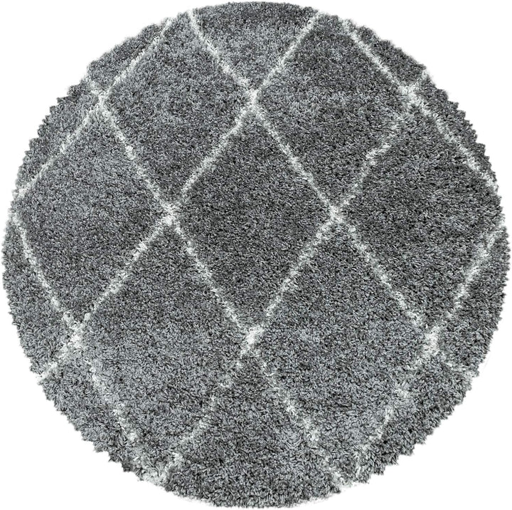 Shaggy Runder Hochflor Teppich Wohnzimmer Schlafzimmer Teppich Rund Deko Rautenmuster Modernes Desig