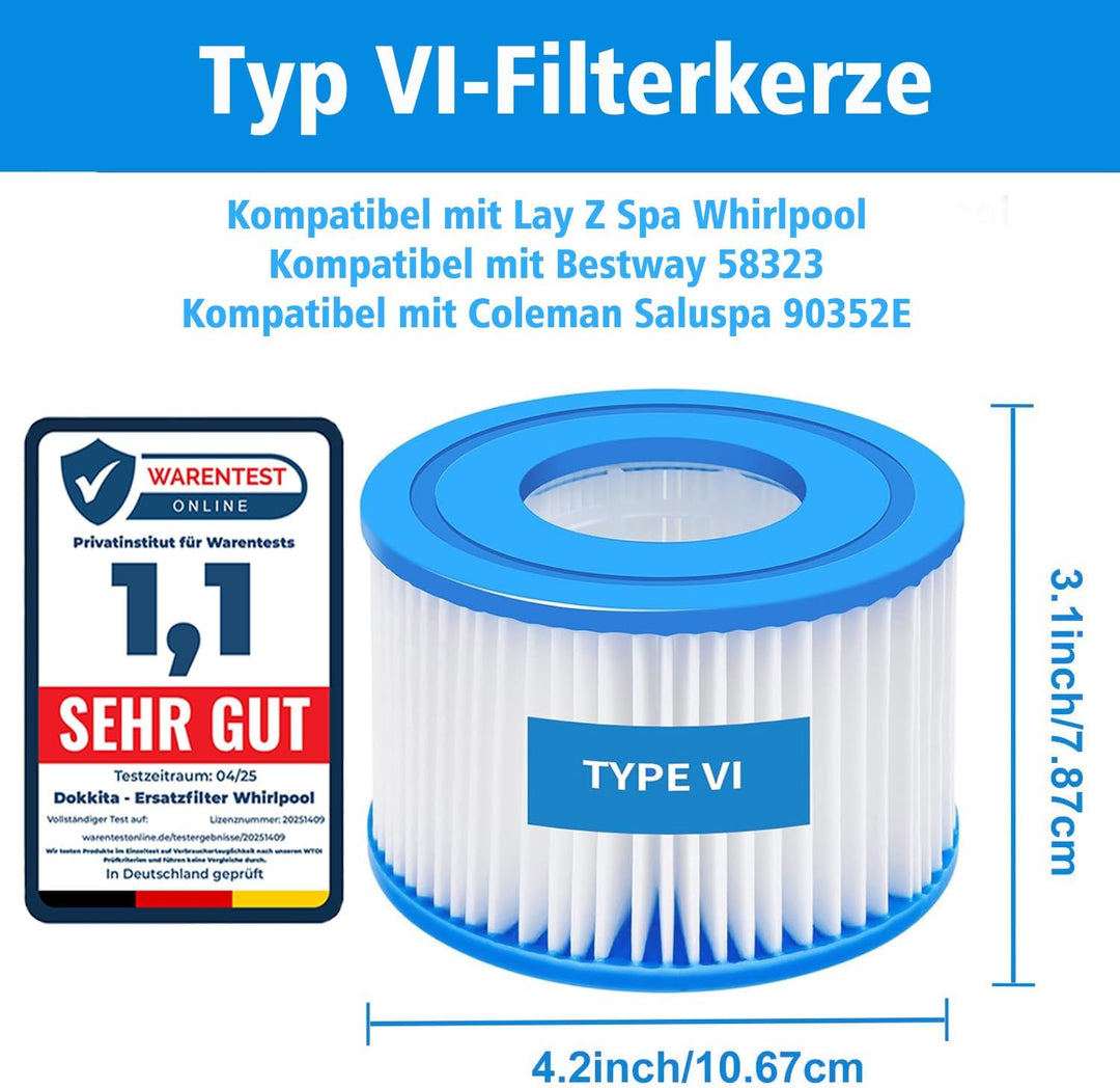 12 Stück Filter VI für Lay-z-Spa, VI Filter Pool, Filterkartuschen VI, Poolfilter Kompatibel mit Bes