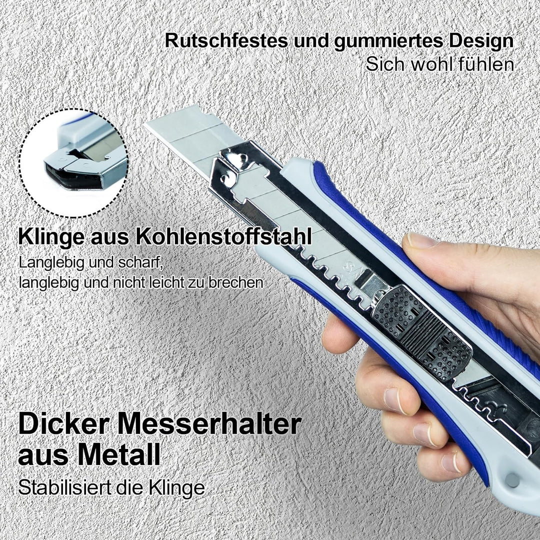 SALI Cuttermesser Set [12 Stück] aus Aluminium für,Allzweckmesser mit Gummigriff,Robuste Teppichmess