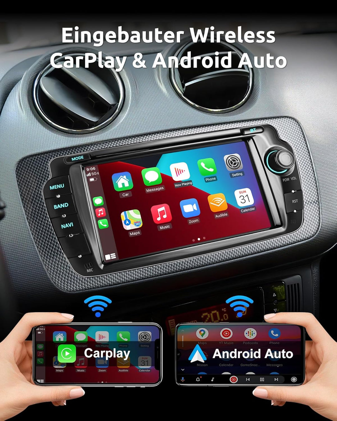ESSGOO 2+32G Android 14 Drahtloses Carplay und Android Auto Autoradio Für Seat Ibiza IV 6J 2009-2013
