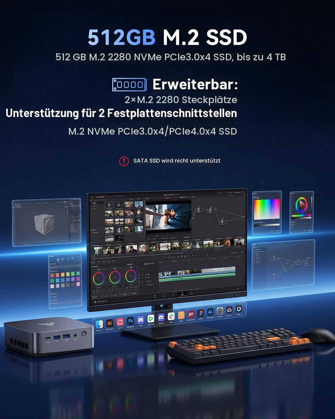NiPoGi CK10 Mini PC Ιntel Core i5-12450H(8C/12T, bis zu 4,40 GHz), 16GB DDR4 512GB M.2 NVMe SSD Mini