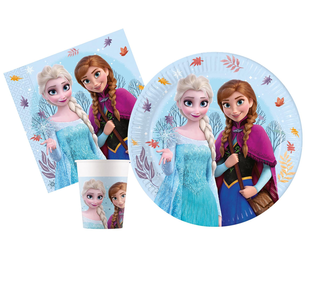Partygeschirr Party-Set Disney Frozen Idyllic Wonder für 24 Personen (88 pcs: 24 Pappteller Ø23cm, 2