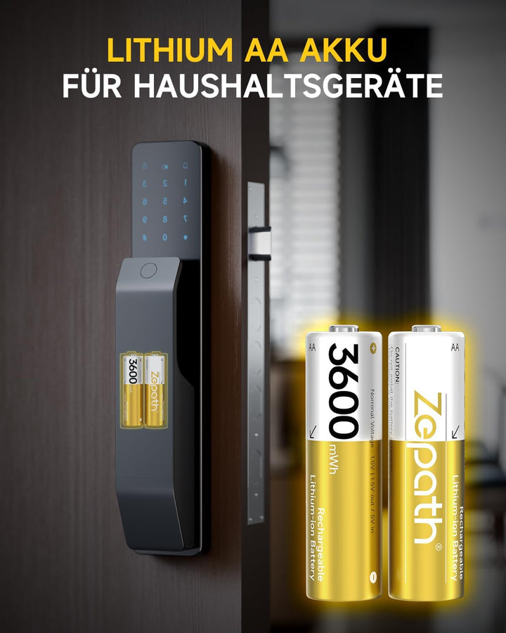 4 x AA Lithium Akkus, Wiederaufladbare 1.5V Li-ion 3600mWh Batterien haben einen konstanten Spannung