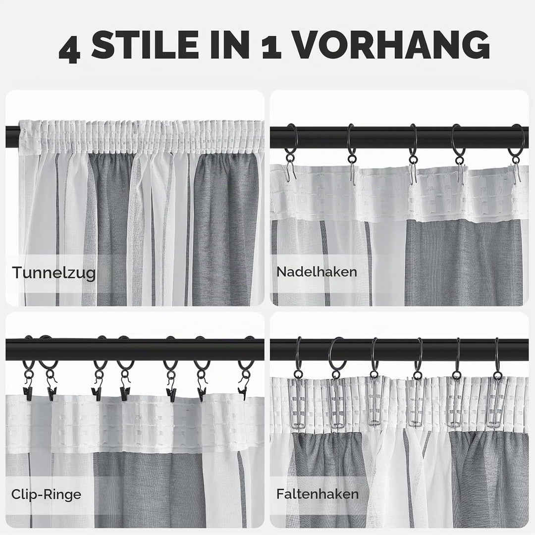 MRTREES Gardinen Kurz Vorhänge Mit Kräuselband Für Schiene Gardine Grau und Weiss Streifen und Vorhä
