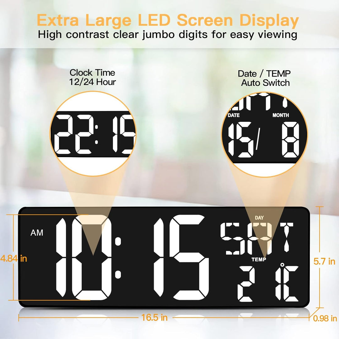XREXS Wanduhr Digitale Gross mit Fernbedienung, 16,5'' Wanduhr Digital Uhr mit LED-Display, Digitale