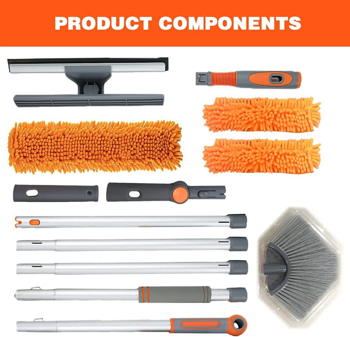 AIRLIWELL Fensterwischer-Reiniger und Staubwedel, Fensterteleskopstiel, Mikrofaser, Gummi, Orange