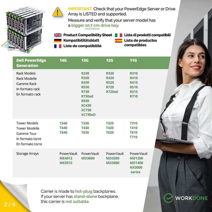 WORKDONE 12er-Pack - 3,5" Festplatten-Caddy - Kompatibel für Dell PowerEdge Server 11.-13. Gen. - mi