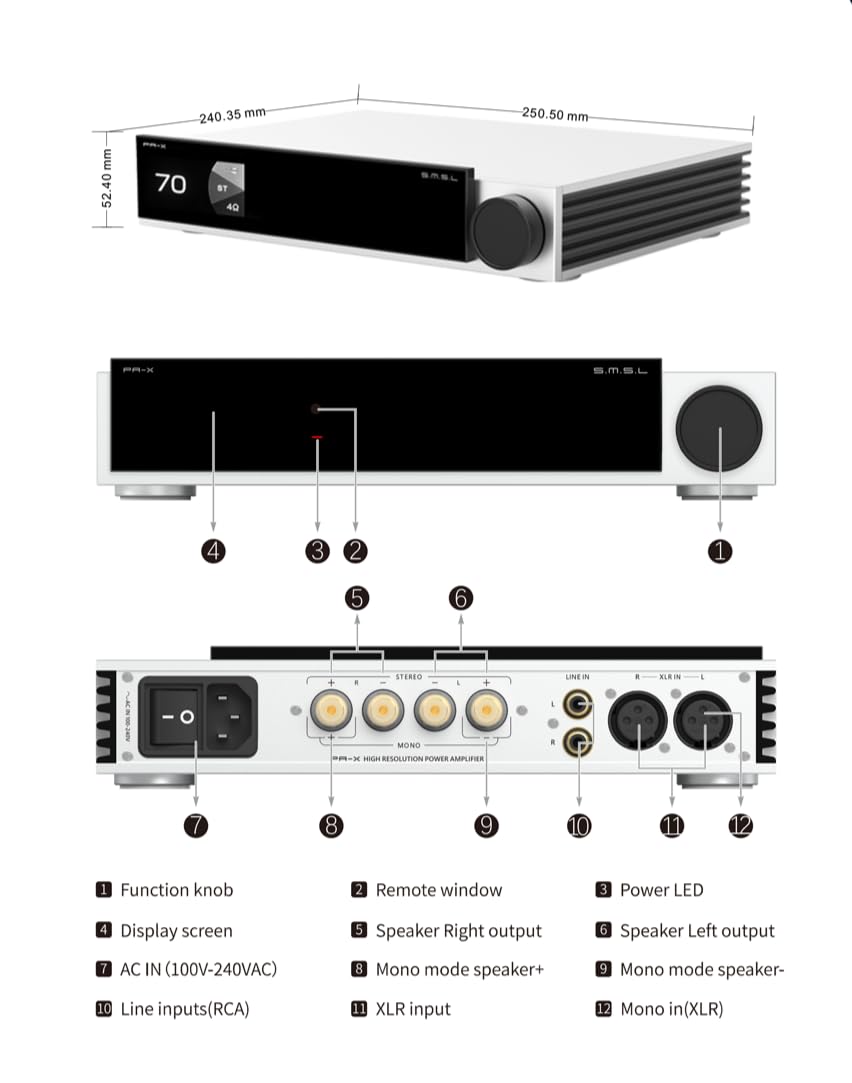 S.M.S.L PA-X High-End Pure AMP MONO Verstärker 4Ω 8Ω symmetrische XLR/RCA Mehrfacheingangsschnittste
