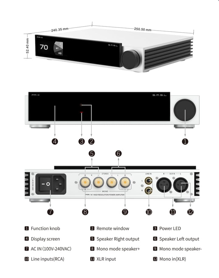 S.M.S.L PA-X High-End Pure AMP MONO Verstärker 4Ω 8Ω symmetrische XLR/RCA Mehrfacheingangsschnittste