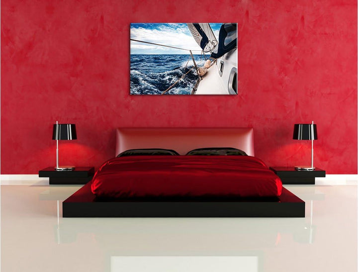 Pixxprint Die weissen Segel der Yacht als Leinwandbild/Grösse: 100x70 cm/Wandbild/Kunstdruck/fertig