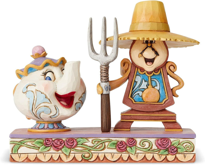 Disney 6002813 Traditions Cogsworth and Mrs Potts Figurine, Cogsworth and Mrs Potts