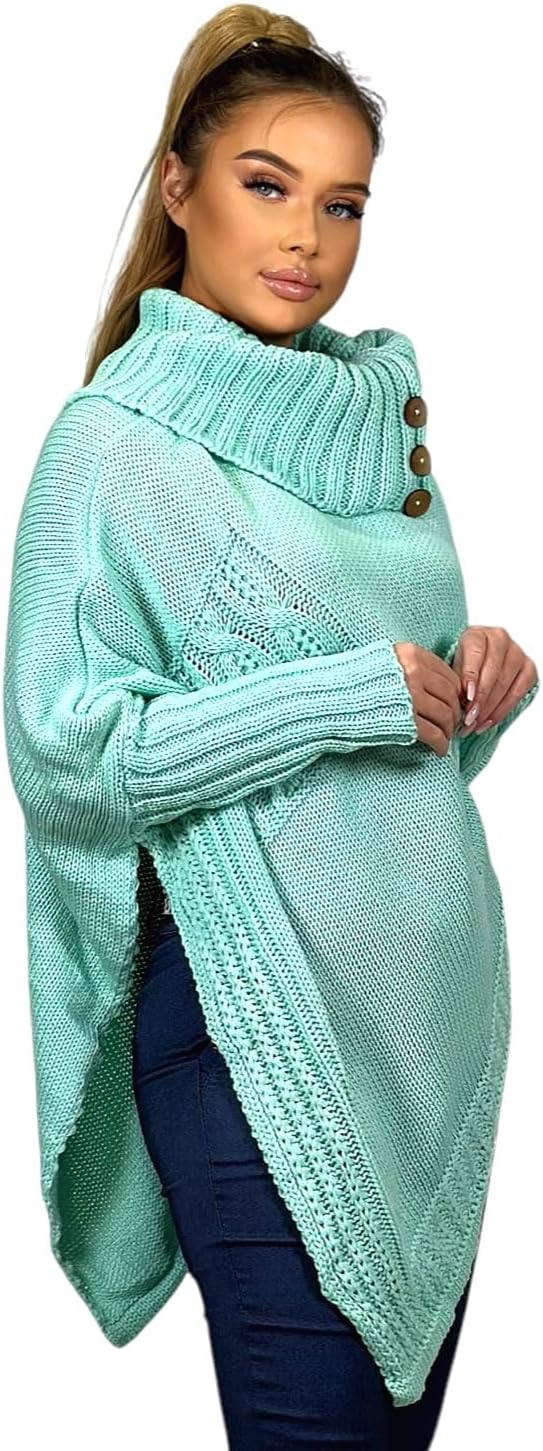 Mississhop Poncho Strick Sweatshirt Pullover Umhang Überwurf Einheitsgrösse Mint, Einheitsgrösse Min