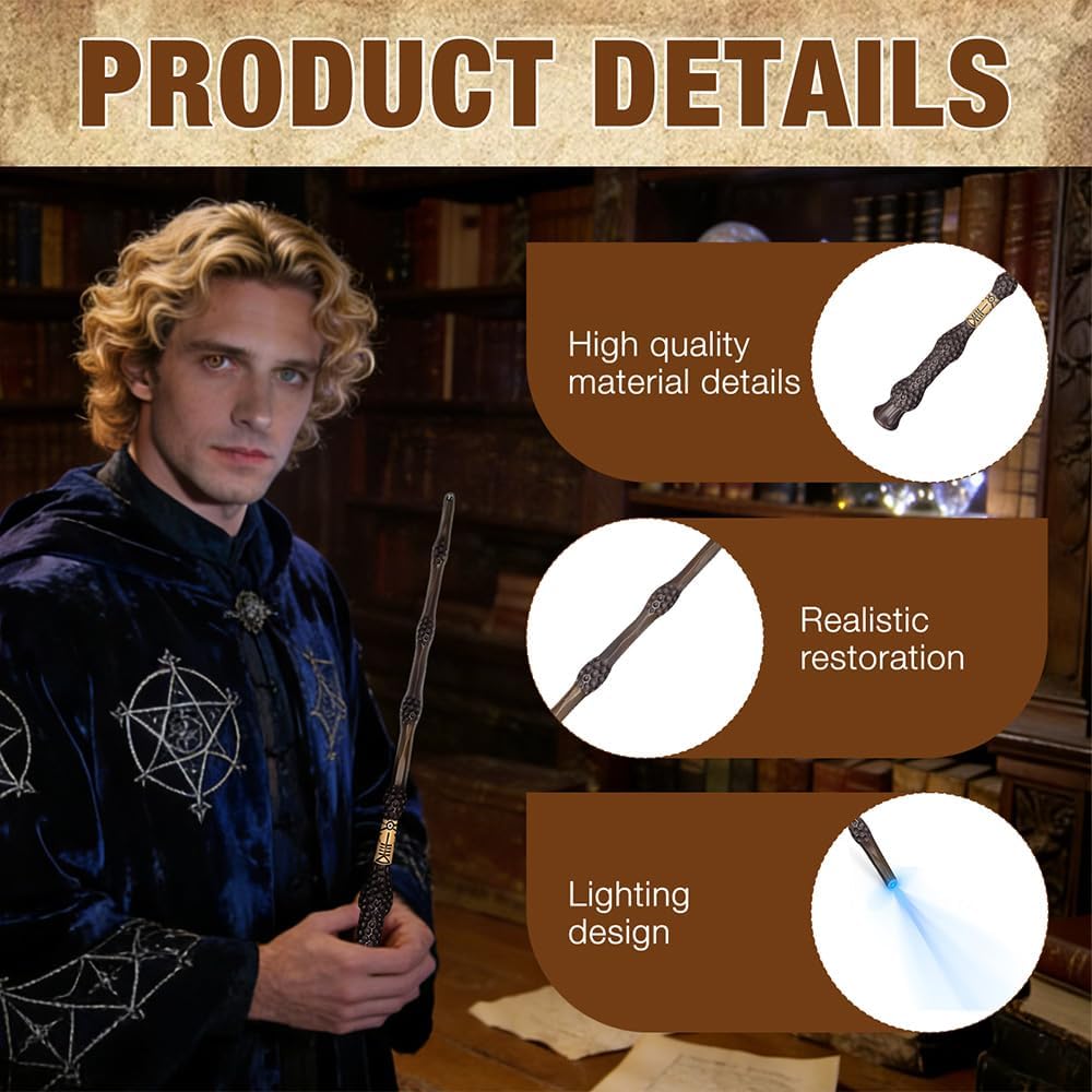 Zauberstab mit Licht, 38cm USB Aufladung Elderstab, Magic Wand in Geschenkbox mit Landkarte, Zaubers