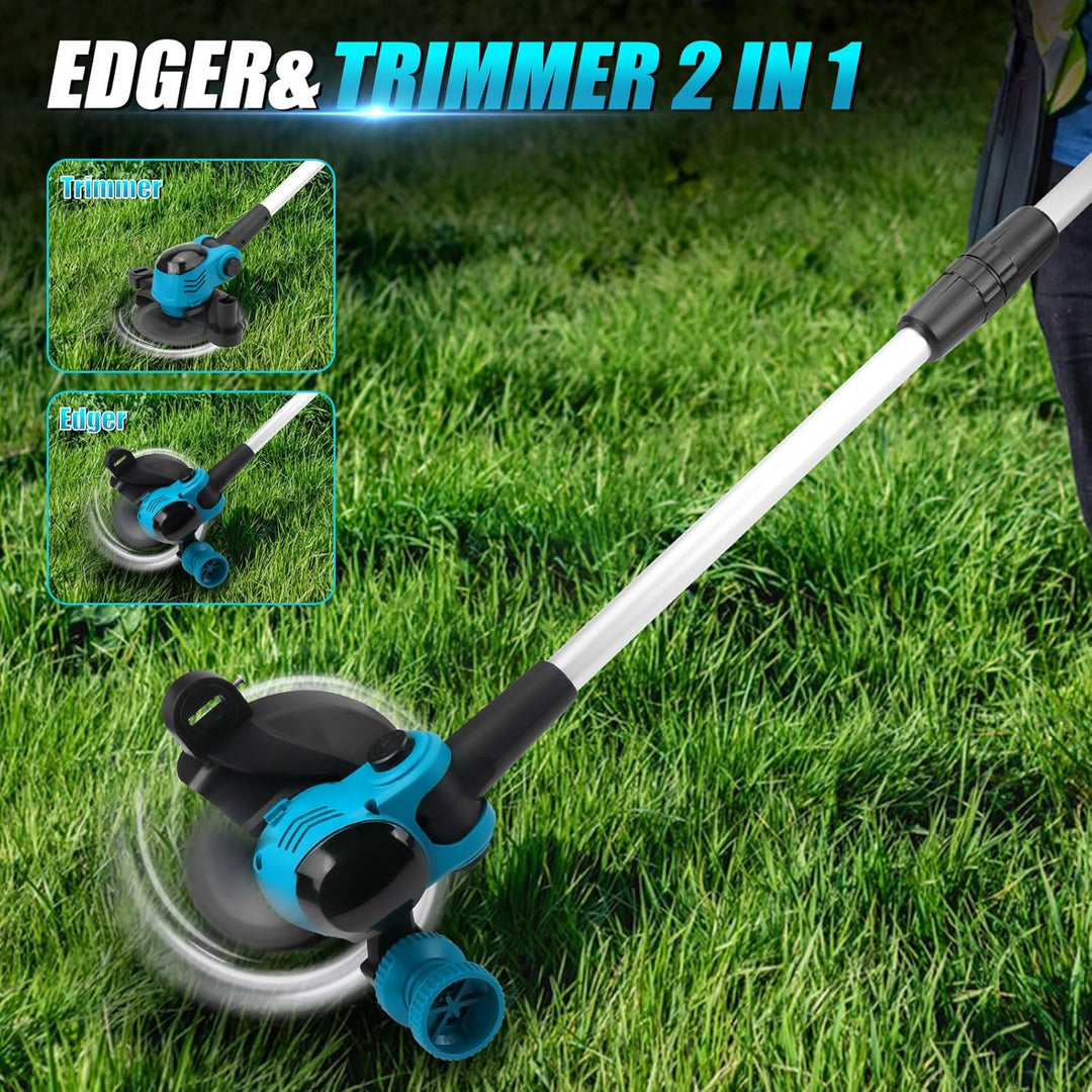 Akku Rasentrimmer Mit 2 x 2000 MAh Akku, Kompatibel Mit Makita 18 V, Unkrautkopf und 3 Klingentypen,