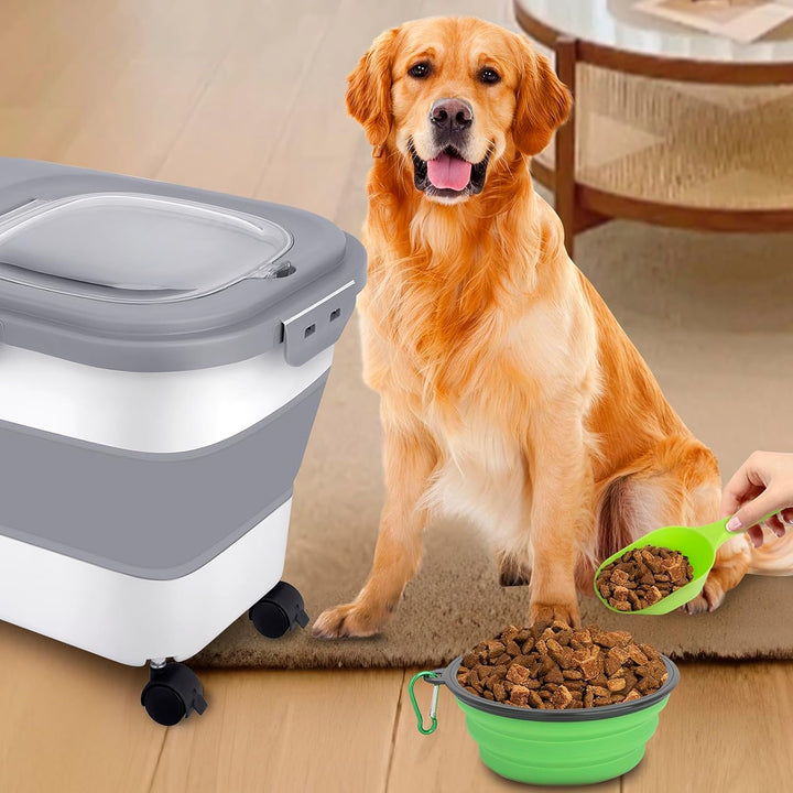 Wuciray Hundefutter Aufbewahrung 7-10kg Faltbarer mit Rädern Schaufel Messbecher Hundefutternapf Fut