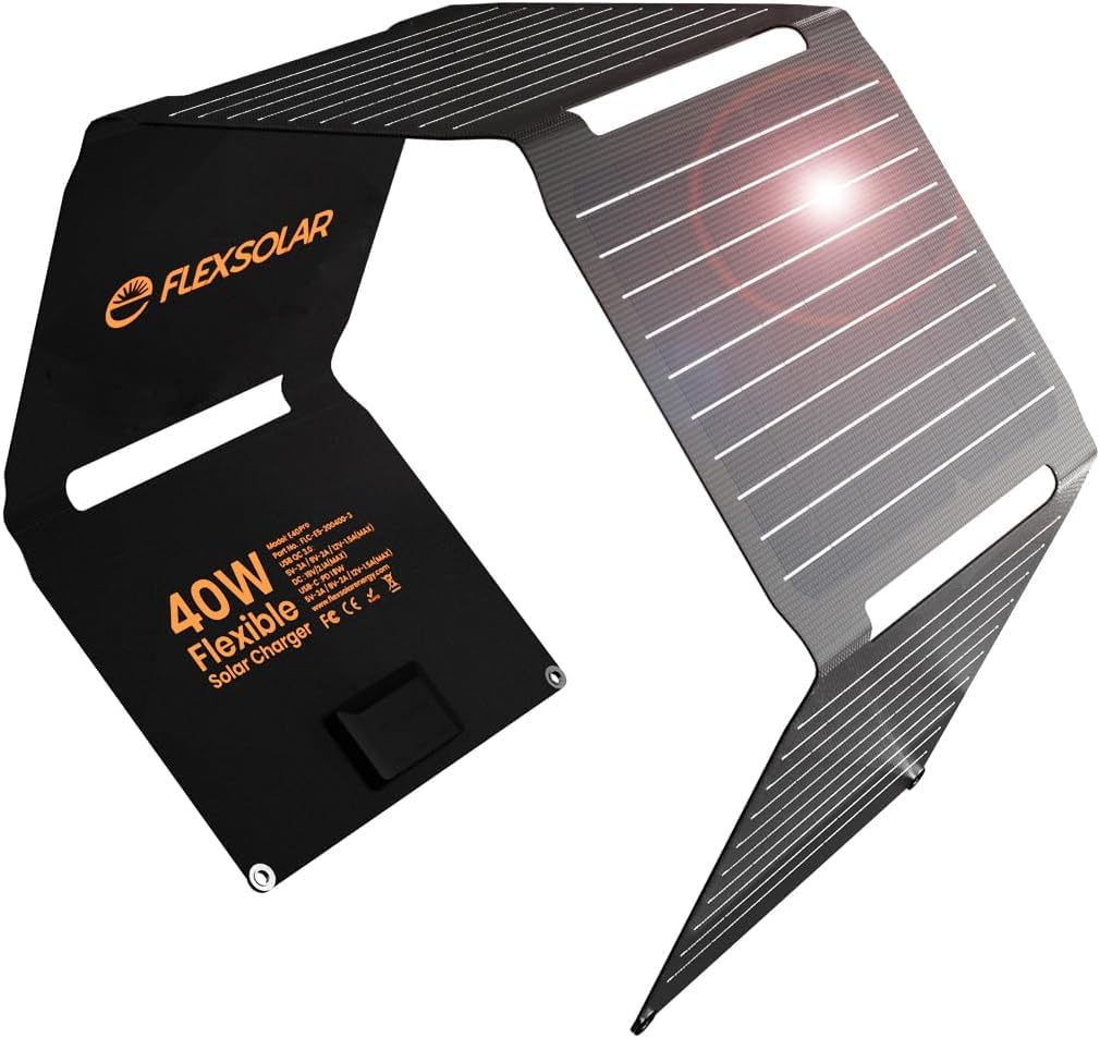 FlexSolar Solarpanel 40W, Solarladegerät verbesserte PD2.0 USB-C, QC3.0 USB-A und DC-Solarpanel IP67