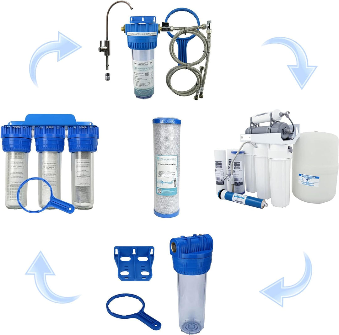 10x Trinkwasserladen 10" Aktivkohle Filter für Umkehrosmose, Kokos Filterkartusche, Trink- u. Brunne