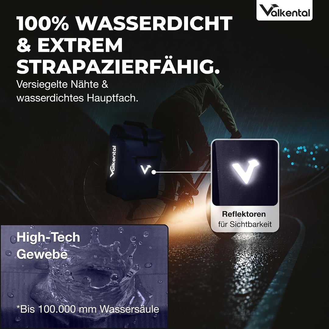 Valkental® 3in1 Fahrradtasche [Bis 25L] - Das Original - Geeignet als Gepäckträgertasche, Rucksack u