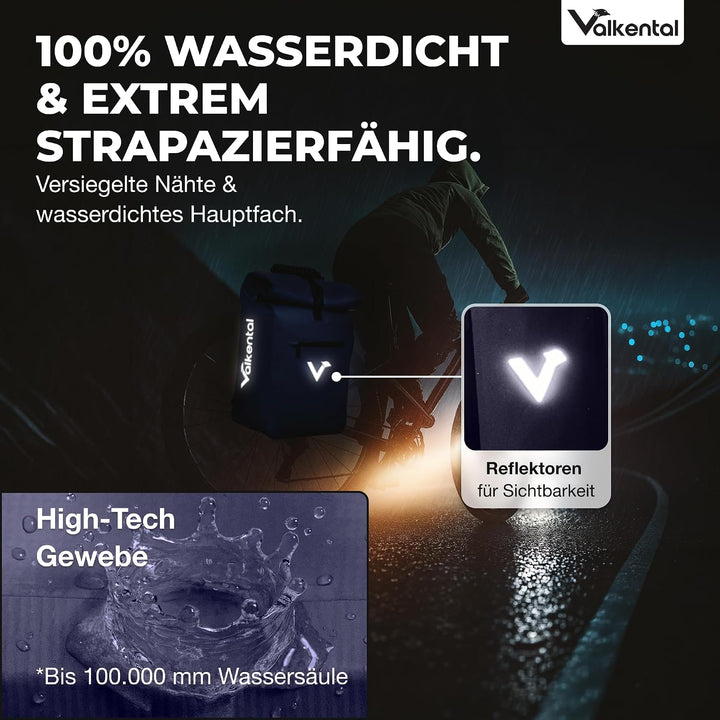 Valkental® 3in1 Fahrradtasche [Bis 25L] - Das Original - Geeignet als Gepäckträgertasche, Rucksack u