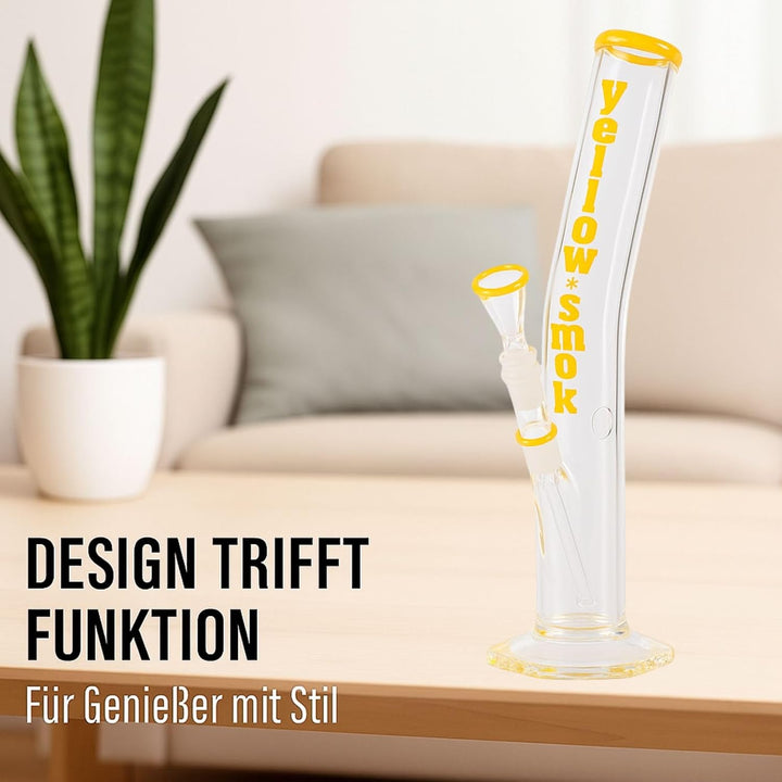 Weedness Glas Bong 18,8 mm Schliff Ø 55mm - 40 cm hoch Gelb - Schräge Bong Komplett Set Gross, Gelb