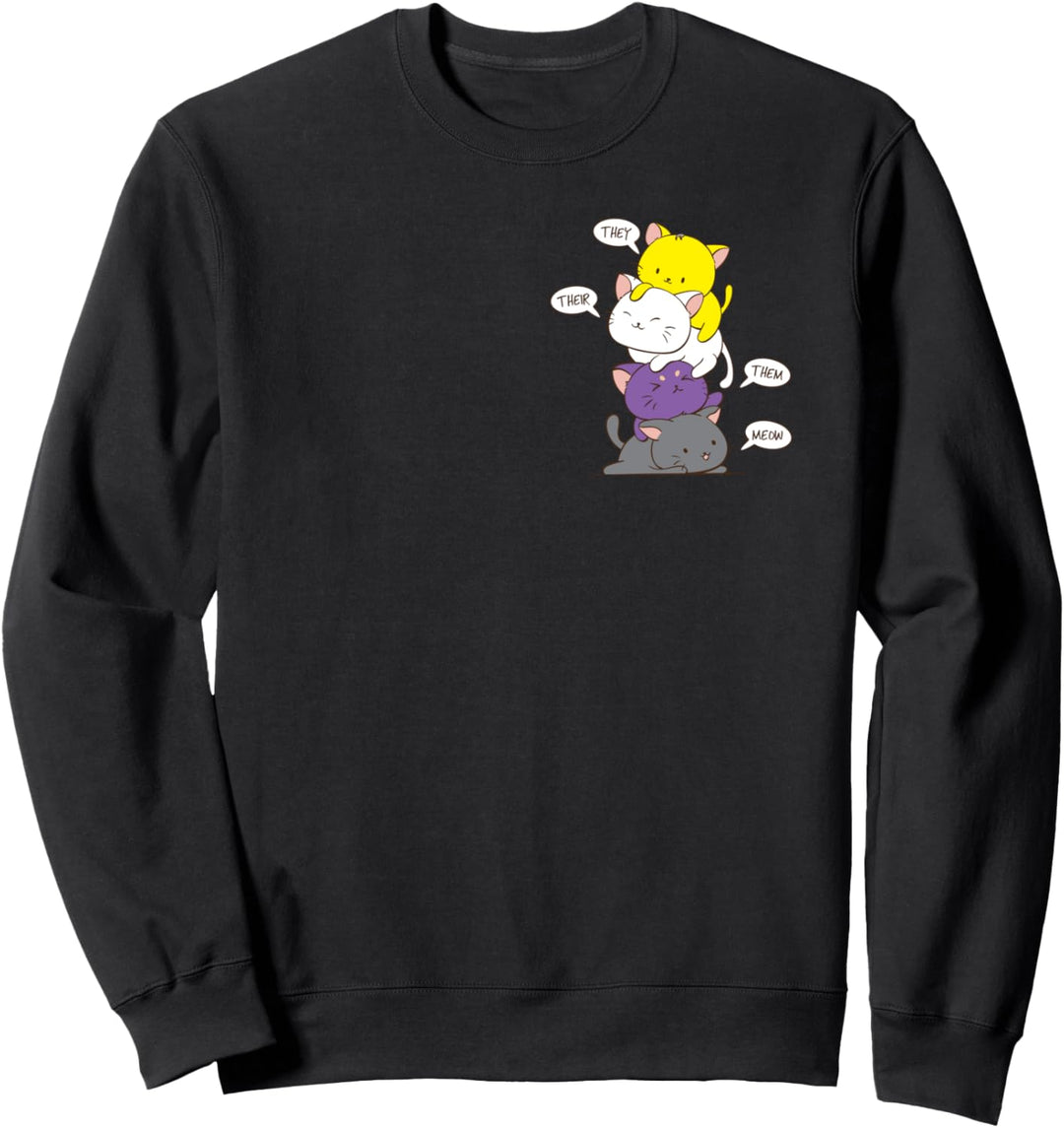 Non Binary Pride Flagge niedliche Katze Art Kawaii Kleidung Sweatshirt