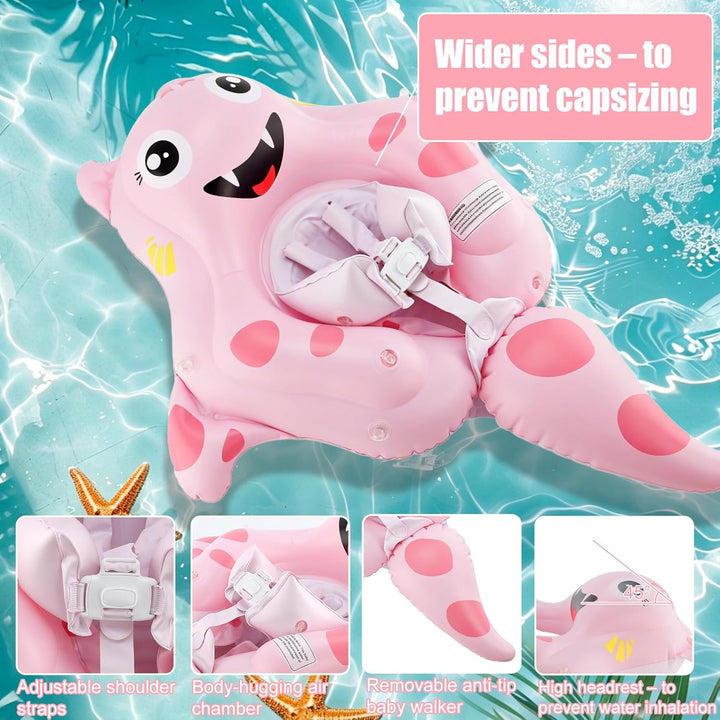 Schwimmring Baby mit Sonnendach Schwimmhilfe mit Sitz Abnehmbares Dach Stabile Form Rochen Design fü