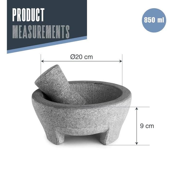 Lacor 60515.0-60515 - Naturgranit-Molcajete-Mörtel, Ø 20 cm, 8... | Langlebiges Profi-Utensil; entwi